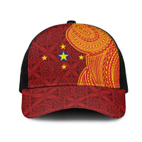 Niue Polynesian Hiapo Tattoo Art Mesh Trucker Cap Half Style Red Yellow Color LT03 One Size Black Red - Polynesian Pride