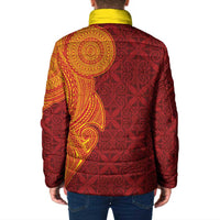 Niue Polynesian Hiapo Tattoo Art Padded Jacket Half Style Red Yellow Color - Polynesian Pride