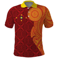 Niue Polynesian Hiapo Tattoo Art Polo Shirt Half Style Red Yellow Color - Polynesian Pride