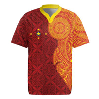 Niue Polynesian Hiapo Tattoo Art Rugby Jersey Half Style Red Yellow Color - Polynesian Pride