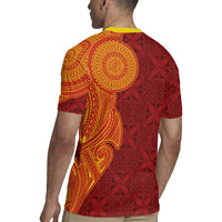 Niue Polynesian Hiapo Tattoo Art Rugby Jersey Half Style Red Yellow Color - Polynesian Pride