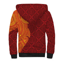 Niue Polynesian Hiapo Tattoo Art Sherpa Hoodie Half Style Red Yellow Color - Polynesian Pride