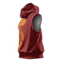 Niue Polynesian Hiapo Tattoo Art Sleeveless Hoodie Half Style Red Yellow Color - Polynesian Pride