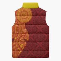 Niue Polynesian Hiapo Tattoo Art Sleeveless Puffer Jacket Half Style Red Yellow Color - Polynesian Pride