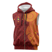Niue Polynesian Hiapo Tattoo Art Sleeveless Zip Hoodie Half Style Red Yellow Color LT03 Red - Polynesian Pride