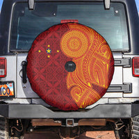 Niue Polynesian Hiapo Tattoo Art Spare Tire Cover Half Style Red Yellow Color - Polynesian Pride