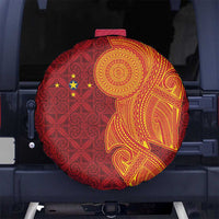 Niue Polynesian Hiapo Tattoo Art Spare Tire Cover Half Style Red Yellow Color - Polynesian Pride