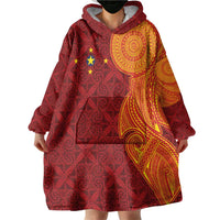 Niue Polynesian Hiapo Tattoo Art Wearable Blanket Hoodie Half Style Red Yellow Color - Polynesian Pride