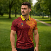 Niue Polynesian Hiapo Tattoo Art Zipper Polo Shirt Half Style Red Yellow Color - Polynesian Pride