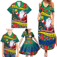 Personalised New Caledonia Christmas Family Matching Summer Maxi Dress and Hawaiian Shirt Santa Claus and Kanak Flag Mix Poinsettia Maori Pattern LT03 - Polynesian Pride