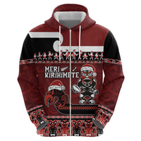 New Zealand Christmas Hoodie Meri Kirihimete Aotearoa Warrior on Waka with Maori Art Tattoo