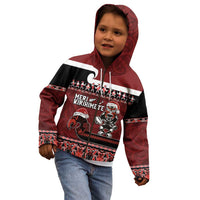 New Zealand Christmas Kid Hoodie Meri Kirihimete Aotearoa Warrior on Waka with Maori Art Tattoo