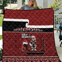 New Zealand Christmas Quilt Meri Kirihimete Aotearoa Warrior on Waka with Maori Art Tattoo