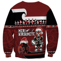New Zealand Christmas Sweatshirt Meri Kirihimete Aotearoa Warrior on Waka with Maori Art Tattoo