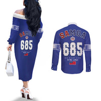 Toa Samoa Rugby Couples Matching Off The Shoulder Long Sleeve Dress and Long Sleeve Button Shirt Six Eight Five to The World