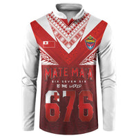 Mate Ma'a Tonga Rugby Button Sweatshirt Six Seven Six to The World LT03 Red - Polynesian Pride