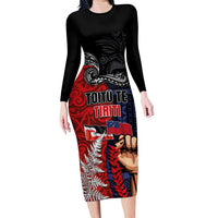 Aotearoa and Samoa Toitu Te Tiriti Long Sleeve Bodycon Dress Honour the Treaty - Te Tiriti Is Us
