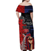 Aotearoa and Samoa Toitu Te Tiriti Off Shoulder Maxi Dress Honour the Treaty - Te Tiriti Is Us