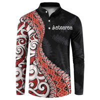 Aotearoa Maori Stylized Koru - Silver Ferns Button Sweatshirt LT03 Red - Polynesian Pride