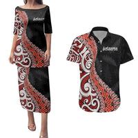 Aotearoa Maori Stylized Koru - Silver Ferns Couples Matching Puletasi and Hawaiian Shirt LT03 Red - Polynesian Pride