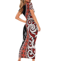 Aotearoa Maori Stylized Koru - Silver Ferns Family Matching Short Sleeve Bodycon Dress and Hawaiian Shirt