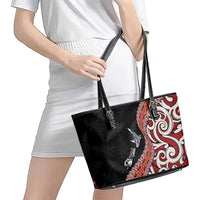 Aotearoa Maori Stylized Koru - Silver Ferns Leather Tote Bag LT03 - Polynesian Pride