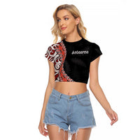 Aotearoa Maori Stylized Koru - Silver Ferns Raglan Cropped T Shirt LT03 Female Red - Polynesian Pride