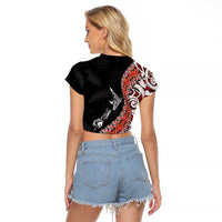 Aotearoa Maori Stylized Koru - Silver Ferns Raglan Cropped T Shirt LT03 - Polynesian Pride