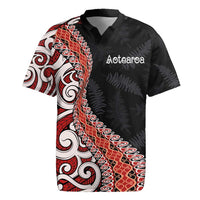 Aotearoa Maori Stylized Koru - Silver Ferns Rugby Jersey LT03 Red - Polynesian Pride