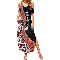 Aotearoa Maori Stylized Koru - Silver Ferns Summer Maxi Dress LT03 Women Red - Polynesian Pride
