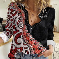 Aotearoa Maori Stylized Koru - Silver Ferns Women Casual Shirt LT03 Female Red - Polynesian Pride