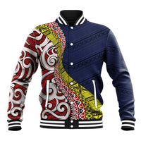 Aotearoa and Niue Baseball Jacket Hiapo Maori Stylized Koru LT03 Unisex Blue - Polynesian Pride