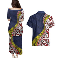 Aotearoa and Niue Couples Matching Puletasi and Hawaiian Shirt Hiapo Maori Stylized Koru LT03 - Polynesian Pride