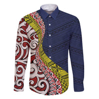 Aotearoa and Niue Family Matching Long Sleeve Bodycon Dress and Hawaiian Shirt Hiapo Maori Stylized Koru