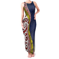 Aotearoa and Niue Family Matching Tank Maxi Dress and Hawaiian Shirt Hiapo Maori Stylized Koru