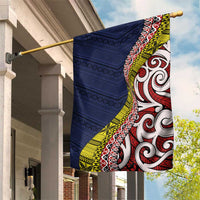 Aotearoa and Niue Garden Flag Hiapo Maori Stylized Koru LT03 House Flag Blue - Polynesian Pride