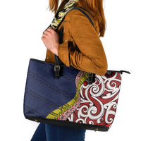 Aotearoa and Niue Leather Tote Bag Hiapo Maori Stylized Koru LT03 Blue - Polynesian Pride