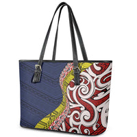Aotearoa and Niue Leather Tote Bag Hiapo Maori Stylized Koru LT03 - Polynesian Pride