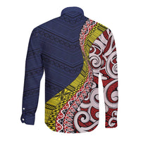 Aotearoa and Niue Long Sleeve Button Shirt Hiapo Maori Stylized Koru