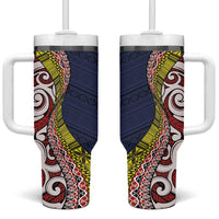 Aotearoa and Niue Tumbler With Handle Hiapo Maori Stylized Koru LT03 One Size: 40 oz Blue - Polynesian Pride