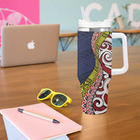Aotearoa and Niue Tumbler With Handle Hiapo Maori Stylized Koru LT03 - Polynesian Pride