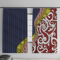 Aotearoa and Niue Window Curtain Hiapo Maori Stylized Koru LT03 With Hooks Blue - Polynesian Pride
