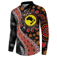Aotearoa and Australia Button Sweatshirt Maori Koru Ferns With Aboriginal Kangaroo LT03 - Polynesian Pride