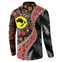 Aotearoa and Australia Button Sweatshirt Maori Koru Ferns With Aboriginal Kangaroo LT03 - Polynesian Pride