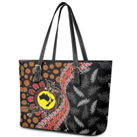 Aotearoa and Australia Leather Tote Bag Maori Koru Ferns With Aboriginal Kangaroo LT03 - Polynesian Pride