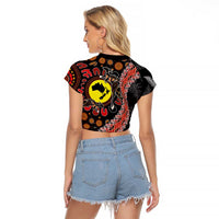 Aotearoa and Australia Raglan Cropped T Shirt Maori Koru Ferns With Aboriginal Kangaroo LT03 - Polynesian Pride