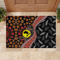 Aotearoa and Australia Rubber Doormat Maori Koru Ferns With Aboriginal Kangaroo LT03 Black - Polynesian Pride