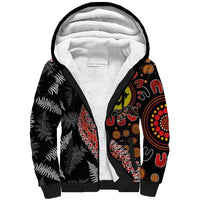 Aotearoa and Australia Sherpa Hoodie Maori Koru Ferns With Aboriginal Kangaroo LT03 Unisex Black - Polynesian Pride