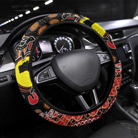 Aotearoa and Australia Steering Wheel Cover Maori Koru Ferns With Aboriginal Kangaroo LT03 Universal Fit Black - Polynesian Pride