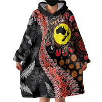 Aotearoa and Australia Wearable Blanket Hoodie Maori Koru Ferns With Aboriginal Kangaroo LT03 - Polynesian Pride